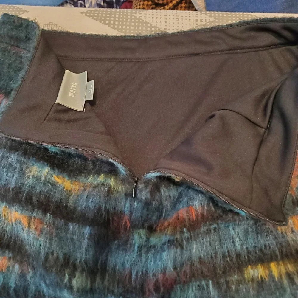 Anthropologie Maeve 10‎ Petite Blue Multicolor Furry Pencil Skirt Boho Statement